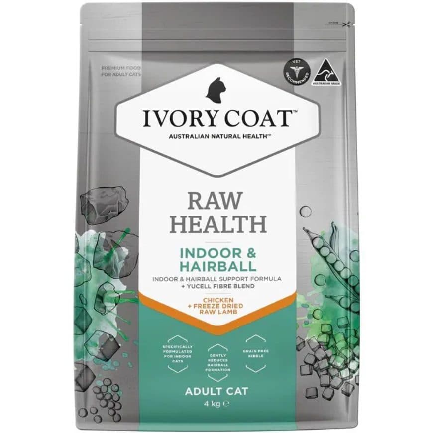 Ivory Coat Raw Health 室內去毛球成貓乾糧 – 無穀物雞肉 + 凍乾生羊肺配方(2kg / 4kg)