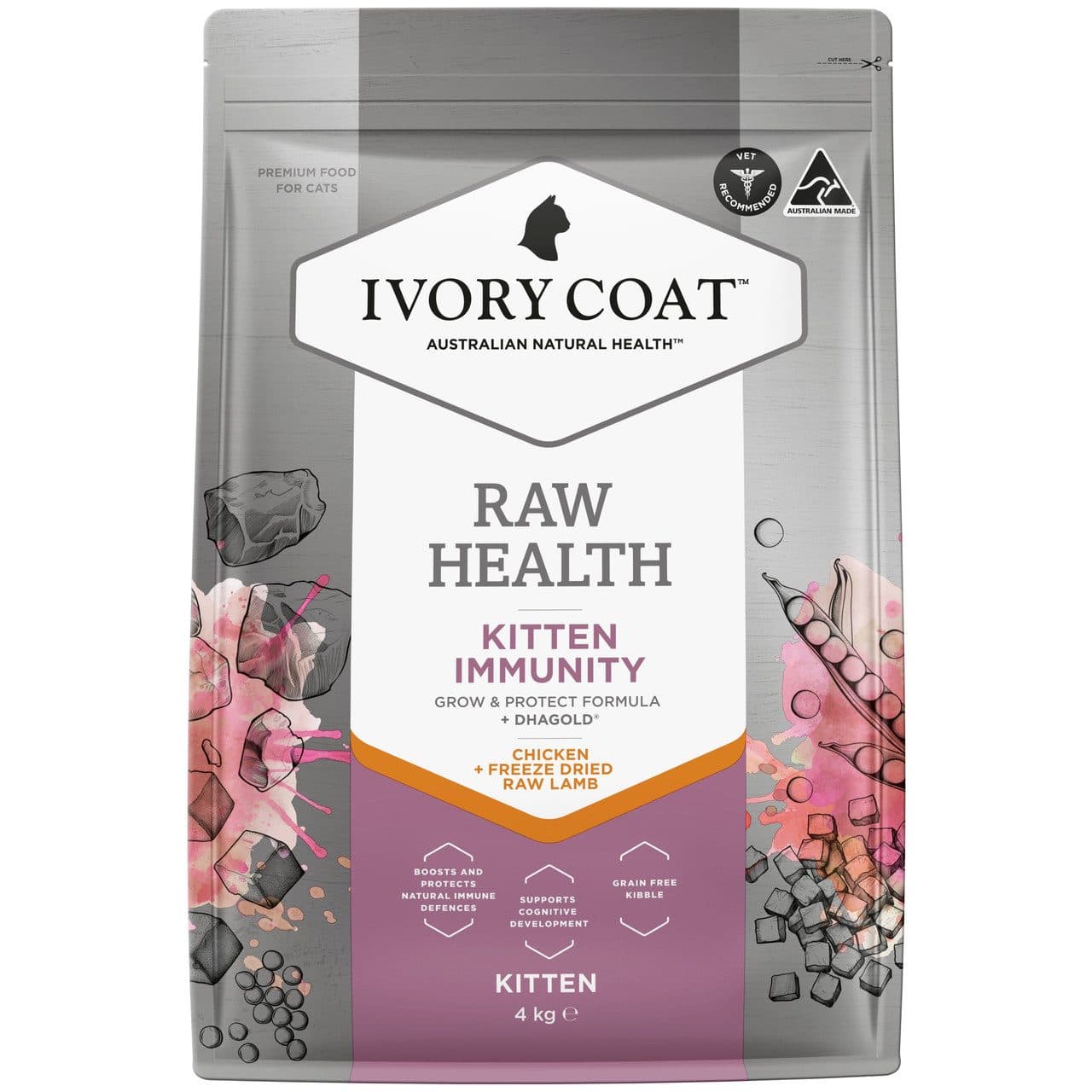Ivory Coat Raw Health 免疫力增強幼貓配方 – 無穀物雞肉 + 凍乾生羊肺(2kg / 4kg)
