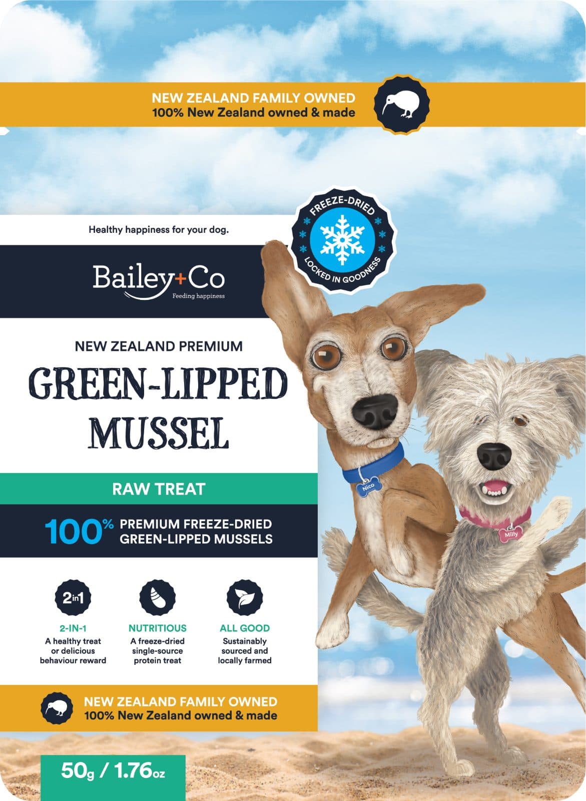 Bailey+Co 紐西蘭優質凍乾綠唇貽貝 寵物零食 50g(貓犬適用)