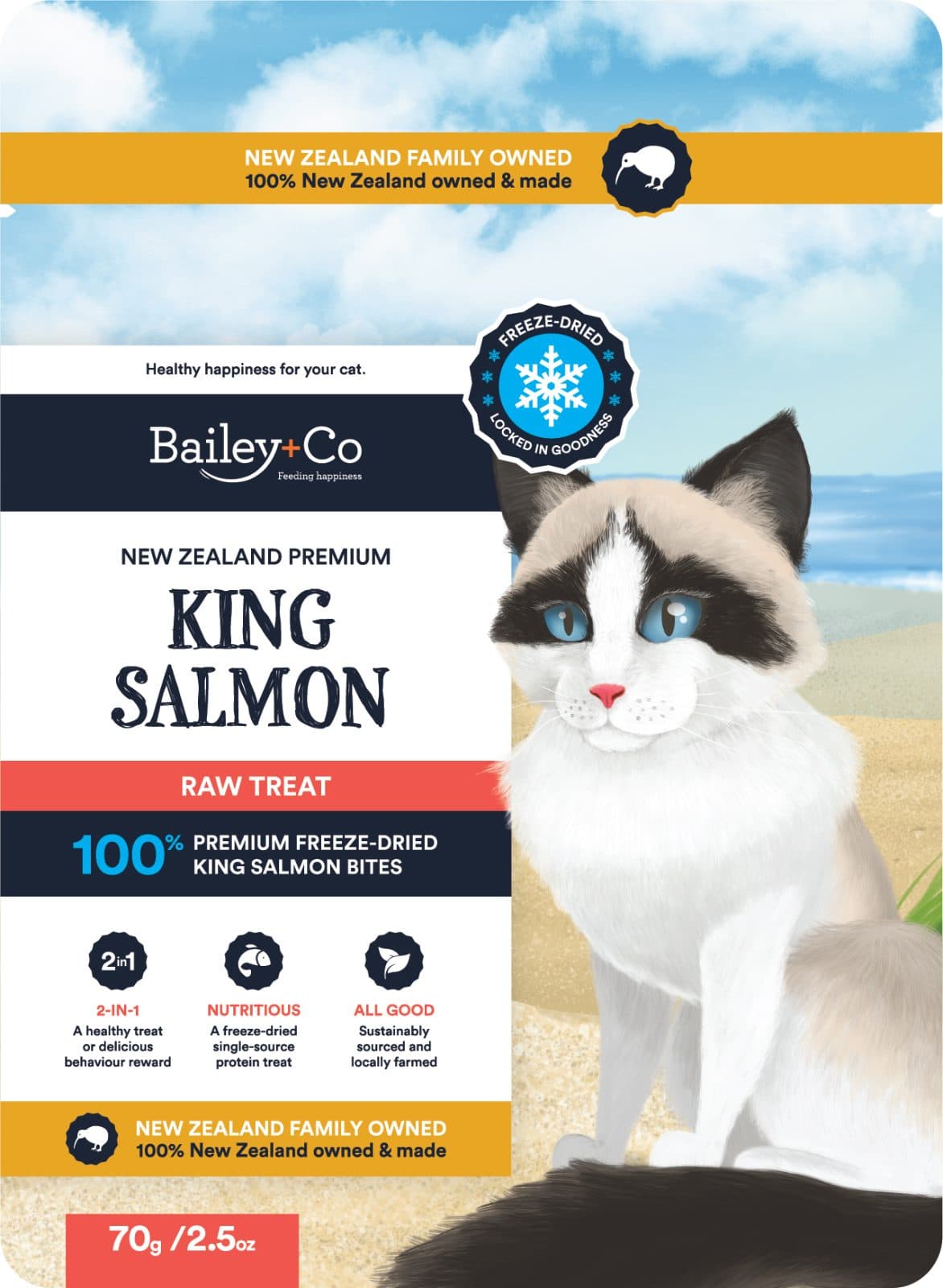 Bailey+Co 紐西蘭優質凍乾帝王三文魚 寵物零食 70g(貓犬適用)