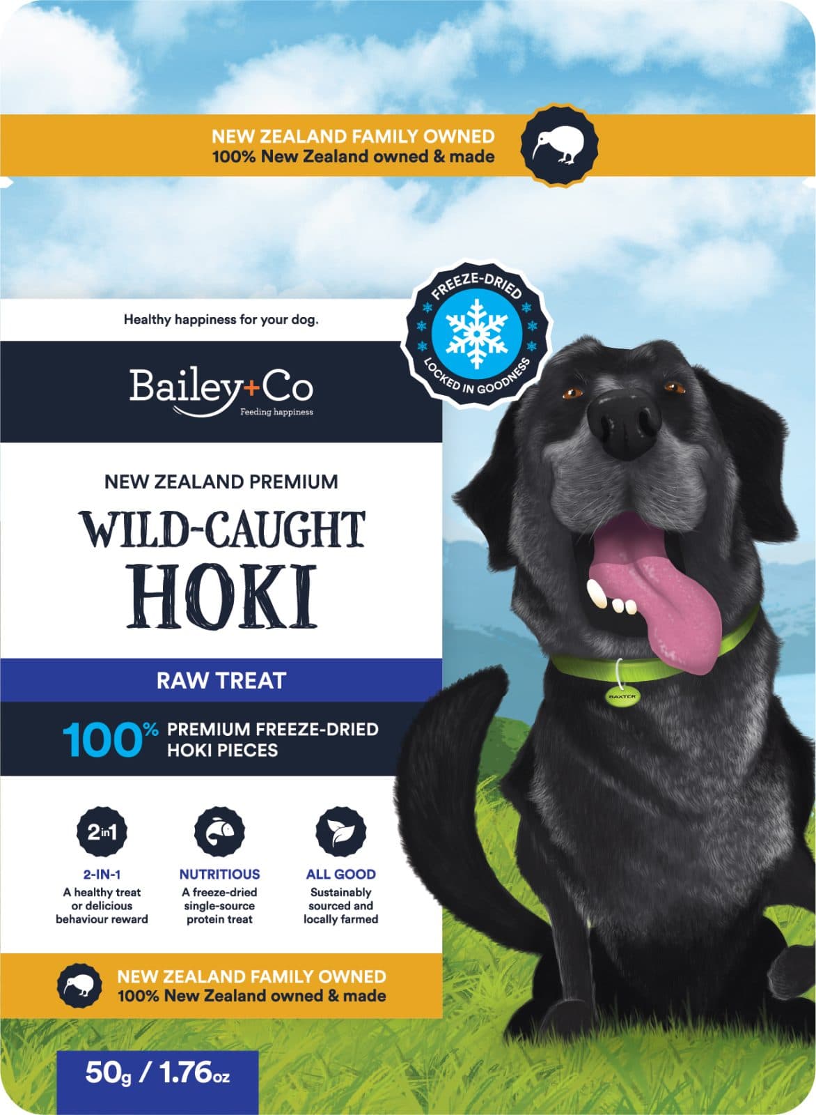 Bailey+Co 紐西蘭優質野生藍鱈魚 凍乾寵物零食 50g(貓犬適用)