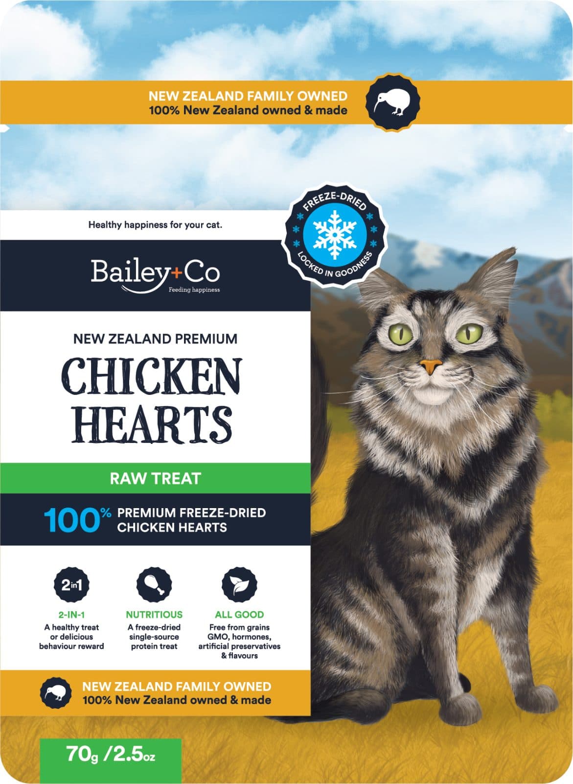 Bailey+Co 紐西蘭優質凍乾雞心 寵物零食 70g(貓犬適用)