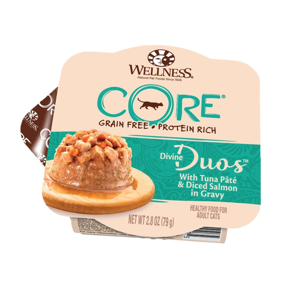 Wellness CORE Divine Duos 雙重滋味杯 – 吞拿魚醬配三文魚肉丁(成貓濕糧)2.8oz