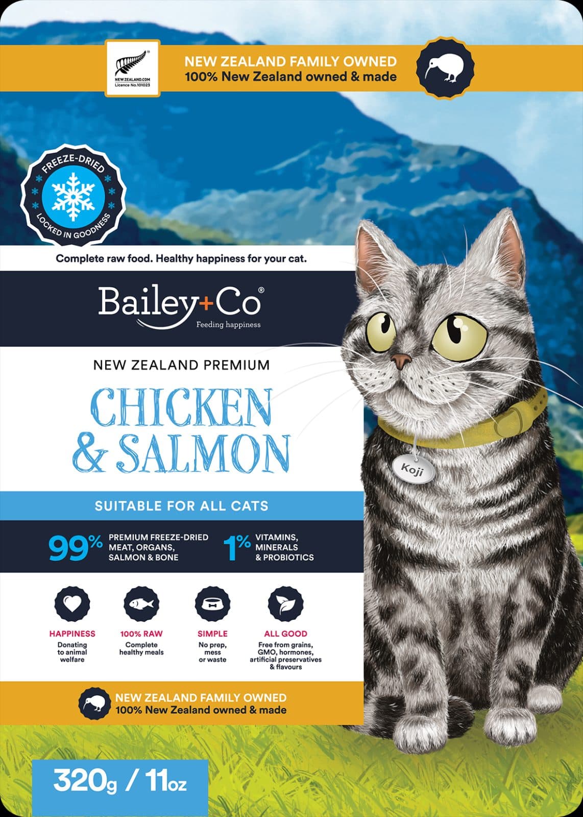 Bailey+Co 紐西蘭優質凍乾貓糧 – 雞肉及三文魚配方(320g / 11oz)