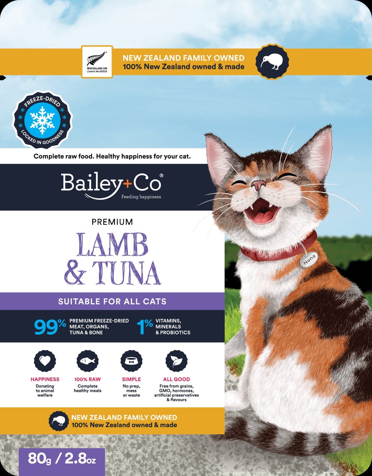 Bailey+Co 紐西蘭優質凍乾貓糧 – 羊肉及吞拿魚配方(320g / 11oz)