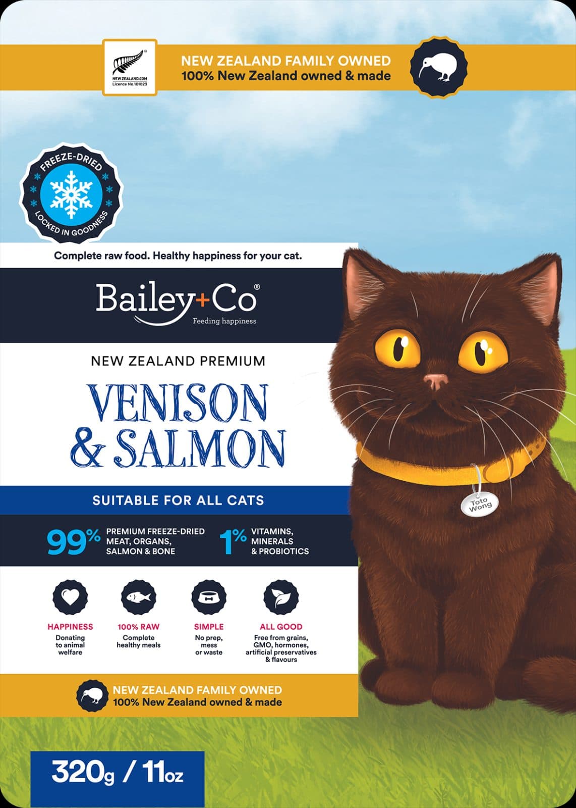 Bailey+Co 紐西蘭優質凍乾貓糧 – 鹿肉及三文魚配方(320g / 11oz)