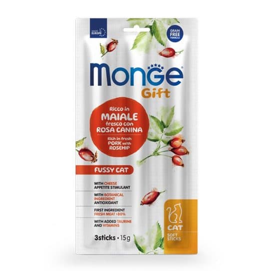 Monge Gift 挑嘴成貓軟條小食 – 新鮮豬肉佐玫瑰果及芝士配方