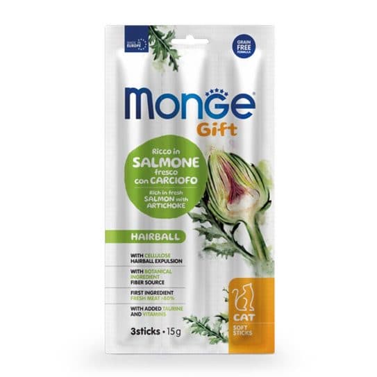 Monge Gift 成貓化毛軟條小食 – 新鮮三文魚佐洋薊配方