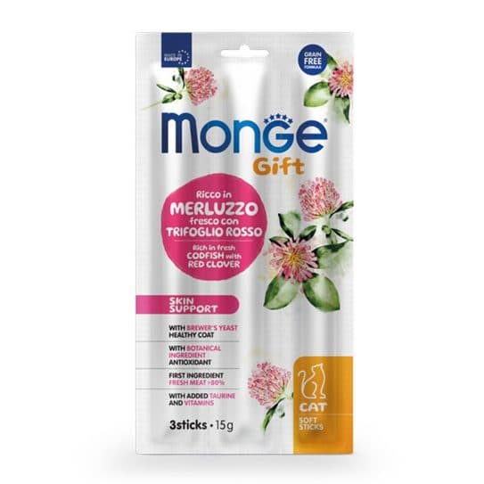 Monge Gift 成貓皮膚護理軟條小食 – 新鮮鱈魚佐紅三葉草配方