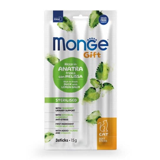 Monge Gift 絕育成貓軟條小食 – 新鮮鴨肉佐香蜂草及蔓越莓配方