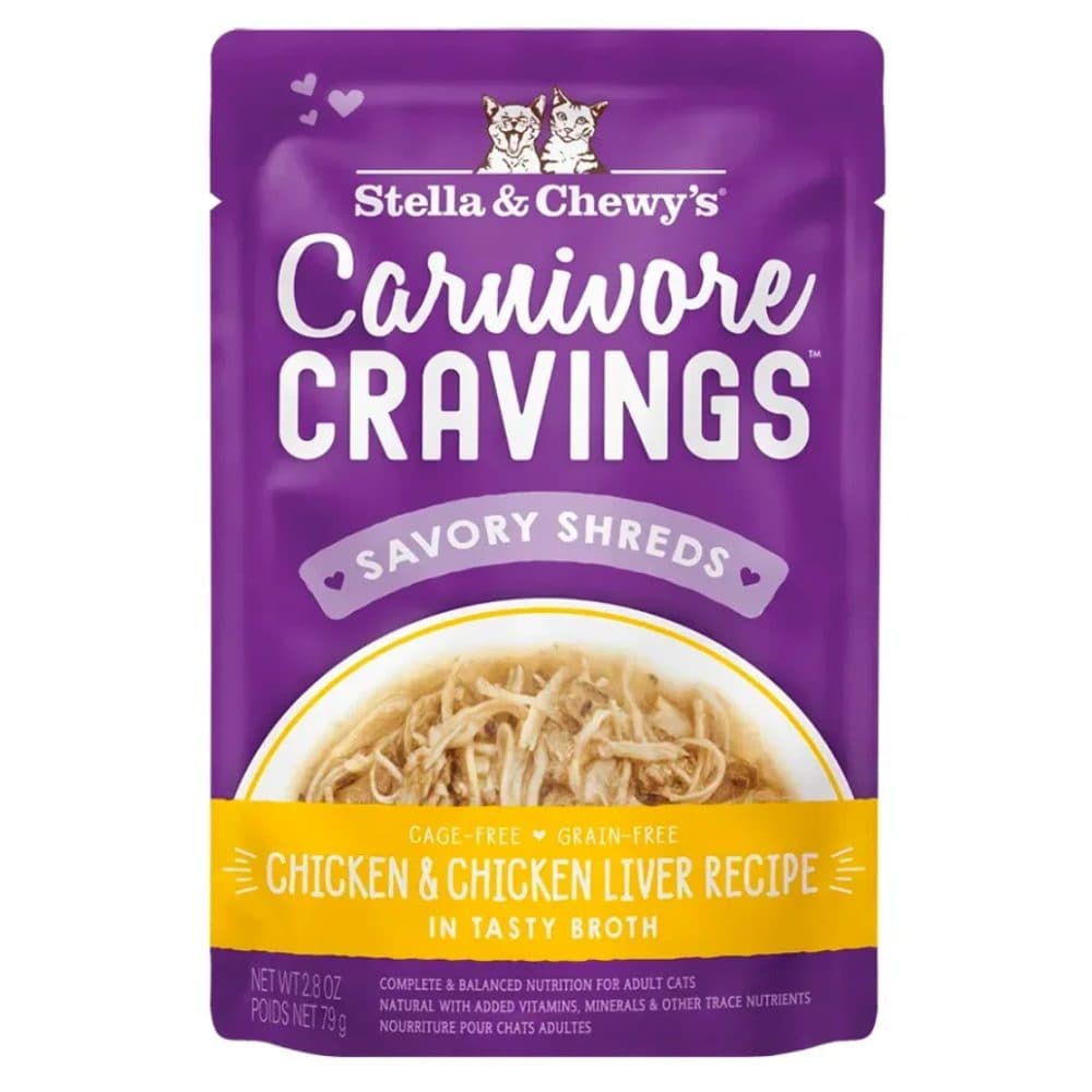 Stella & Chewy's Carnivore Cravings Savory Shreds 放養雞肉及雞肝肉絲配方 成貓主食濕糧包 2.8oz