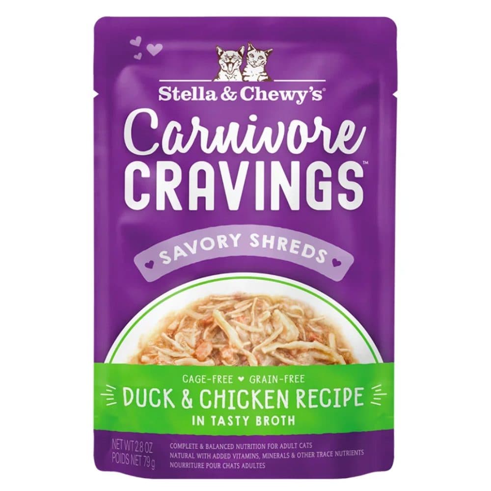 Stella & Chewy's Carnivore Cravings Savory Shreds 放養鴨肉及雞肉肉絲配方 成貓主食濕糧包 2.8oz