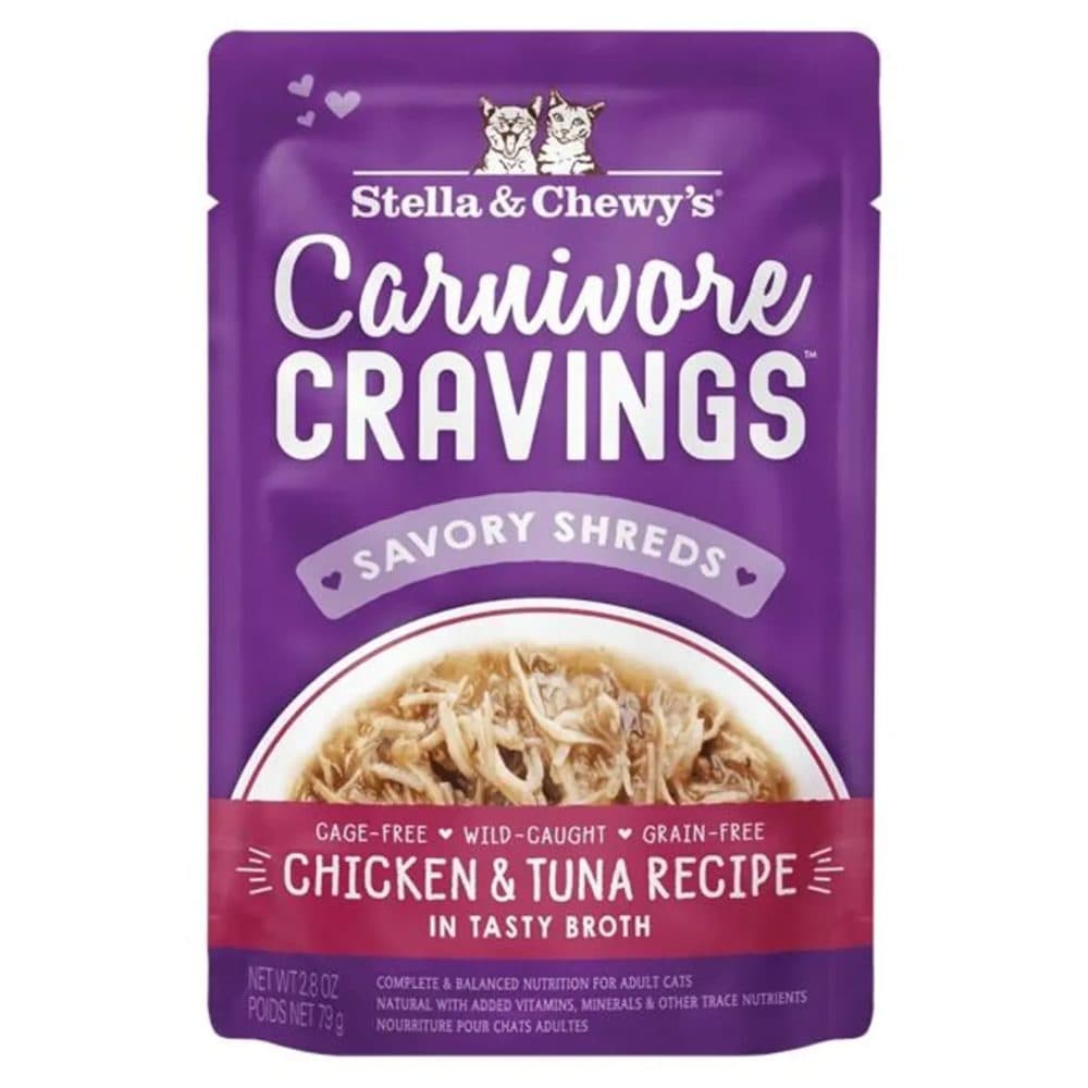 Stella & Chewy's Carnivore Cravings Savory Shreds 放養雞肉及吞拿魚肉絲配方 成貓主食濕糧包 2.8oz